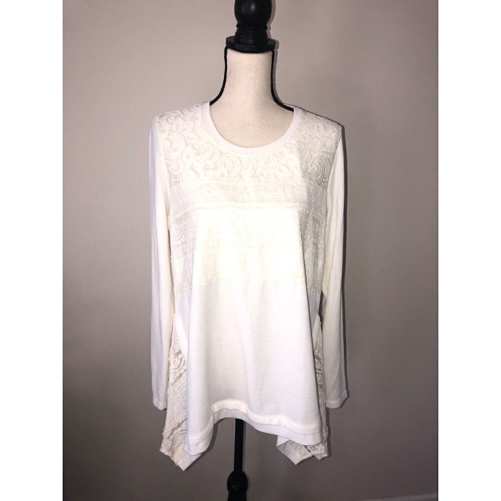 LOGO by Lori Goldstein Size L Waffle Thermal Knit Long Sleeve Top Tunic Cream